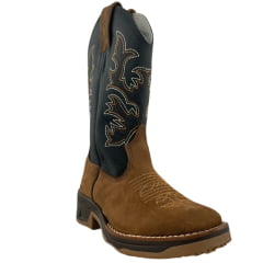 Bota Texana Masculina  Achete Caramelo Cano Preto Com Bordado Marrom