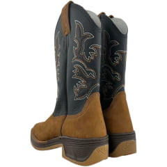 Bota Texana Masculina  Achete Caramelo Cano Preto Com Bordado Marrom