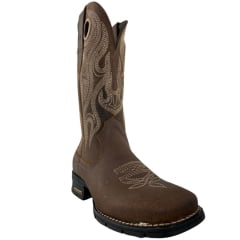 Bota Texana Masculina Anatomic Gel Bico Quadrado Couro Bull Skin Havana/Mustang Tabaco - Ref:9797