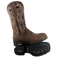 Bota Texana Masculina Anatomic Gel Bico Quadrado Couro Bull Skin Havana/Mustang Tabaco - Ref:9797