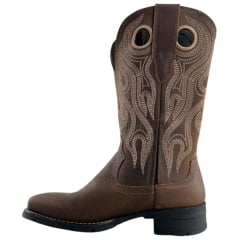 Bota Texana Masculina Anatomic Gel Bico Quadrado Couro Bull Skin Havana/Mustang Tabaco - Ref:9797
