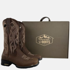 Bota Texana Masculina Anatomic Gel Bico Quadrado Couro Bull Skin Havana/Mustang Tabaco - Ref:9797