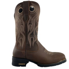 Bota Texana Masculina Anatomic Gel Bico Quadrado Couro Bull Skin Havana/Mustang Tabaco - Ref:9797