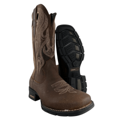 Bota Texana Masculina Anatomic Gel Bico Quadrado Couro Bull Skin Havana/Mustang Tabaco - Ref:9797