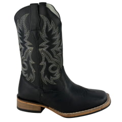 Bota Texana Masculina Big Bull Bico Quadrado Fossil Preto Bordada 508A - Ref:906