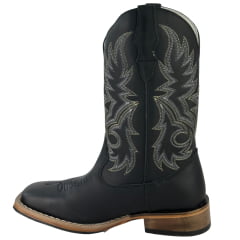 Bota Texana Masculina Big Bull Bico Quadrado Fossil Preto Bordada 508A - Ref:906