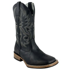 Bota Texana Masculina Big Bull Bico Quadrado Fossil Preto Bordada 508A - Ref:906