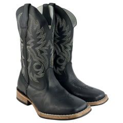 Bota Texana Masculina Big Bull Bico Quadrado Fossil Preto Bordada 508A - Ref:906
