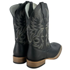 Bota Texana Masculina Big Bull Bico Quadrado Fossil Preto Bordada 508A - Ref:906