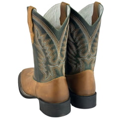 Bota Texana Masculina Big Bull Bico Quadrado Old Claro Verde Bordada 440C - Ref:900
