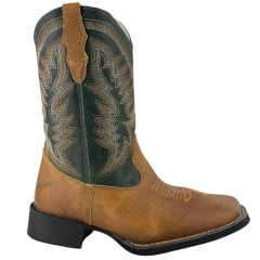 Bota Texana Masculina Big Bull Bico Quadrado Old Claro Verde Bordada 440C - Ref:900