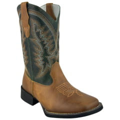 Bota Texana Masculina Big Bull Bico Quadrado Old Claro Verde Bordada 440C - Ref:900