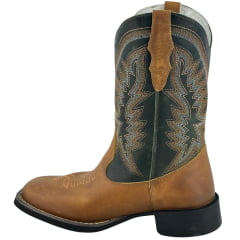 Bota Texana Masculina Big Bull Bico Quadrado Old Claro Verde Bordada 440C - Ref:900