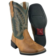Bota Texana Masculina Big Bull Bico Quadrado Old Claro Verde Bordada 440C - Ref:900