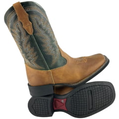 Bota Texana Masculina Big Bull Bico Quadrado Old Claro Verde Bordada 440C - Ref:900