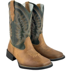 Bota Texana Masculina Big Bull Bico Quadrado Old Claro Verde Bordada 440C - Ref:900