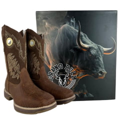 Bota Texana Masculina Big Bull Bico Quadrado Couro Canguru/Bufalino Castor REF:900-530A