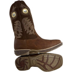 Bota Texana Masculina Big Bull Bico Quadrado Couro Canguru/Bufalino Castor REF:900-530A