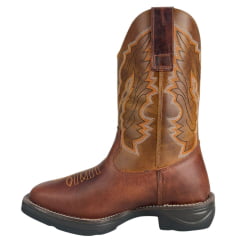 Bota Texana Masculina Big Bull Boots Bico Quadrado Couro Fóssil Cela Mostarda Cano Bordado E Florão Laranja Ref:900-322E