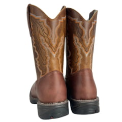 Bota Texana Masculina Big Bull Boots Bico Quadrado Couro Fóssil Cela Mostarda Cano Bordado E Florão Laranja Ref:900-322E