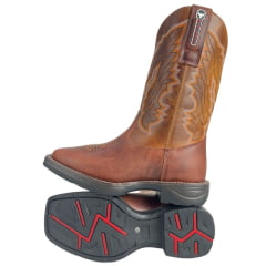 Bota Texana Masculina Big Bull Boots Bico Quadrado Couro Fóssil Cela Mostarda Cano Bordado E Florão Laranja Ref:900-322E