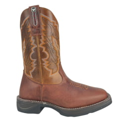 Bota Texana Masculina Big Bull Boots Bico Quadrado Couro Fóssil Cela Mostarda Cano Bordado E Florão Laranja Ref:900-322E