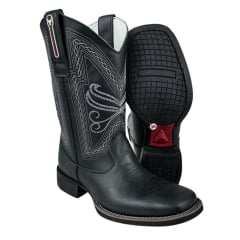 Bota Texana Masculina Big Bull Boots Bico Quadrado Couro Fóssil Preto Cano Bordado Grafit Ref.900-400