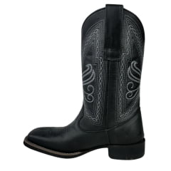 Bota Texana Masculina Big Bull Boots Bico Quadrado Couro Fóssil Preto Cano Bordado Grafit Ref.900-400