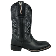 Bota Texana Masculina Big Bull Boots Bico Quadrado Couro Fóssil Preto Cano Bordado Grafit Ref.900-400