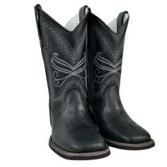 Bota Texana Masculina Big Bull Boots Bico Quadrado Couro Fóssil Preto Cano Bordado Grafit Ref.900-400