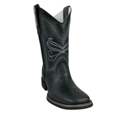 Bota Texana Masculina Big Bull Boots Bico Quadrado Couro Fóssil Preto Cano Bordado Grafit Ref.900-400