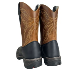 Bota Texana Masculina Big Bull Boots Bico Quadrado Couro Fóssil Preto Mostarda Cano Bordado Ref:900-327 Cassino