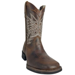 Bota Texana Masculina Big Bull Boots Bico Quadrado Couro Fóssil Tabaco Ref:900-319 A