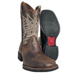 Bota Texana Masculina Big Bull Boots Bico Quadrado Couro Fóssil Tabaco Cano Bordado Cinza E Branco Ref:900-319 A Bota Texana Masculina Big Bull Boots Bico Quadrado Couro Fóssil Tabaco Cano Bordado Cinza E Branco Ref:900-319 A
