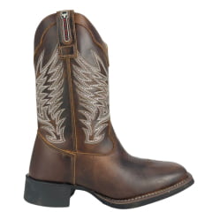 Bota Texana Masculina Big Bull Boots Bico Quadrado Couro Fóssil Tabaco Cano Bordado Cinza E Branco Ref:900-319 A