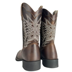 Bota Texana Masculina Big Bull Boots Bico Quadrado Couro Fóssil Tabaco Cano Bordado Cinza E Branco Ref:900-319 A