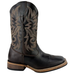 Bota Texana Masculina Big Bull Boots Bico Quadrado Fóssil Marrom Bordada 508D - Ref:906