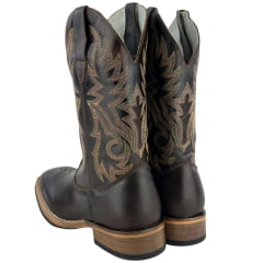 Bota Texana Masculina Big Bull Boots Bico Quadrado Fóssil Marrom Bordada 508D - Ref:906