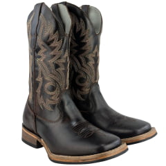 Bota Texana Masculina Big Bull Boots Bico Quadrado Fóssil Marrom Bordada 508D - Ref:906