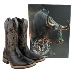 Bota Texana Masculina Big Bull Boots Bico Quadrado Fóssil Marrom Bordada 508D - Ref:906