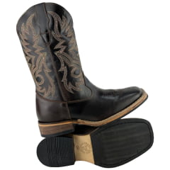 Bota Texana Masculina Big Bull Boots Bico Quadrado Fóssil Marrom Bordada 508D - Ref:906