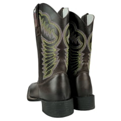 Bota Texana Masculina Big Bull Boots Couro Fóssil Marrom Bico Quadrado Com Bordado Cano Verde Ref:900-210 Verde