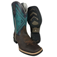 Bota Texana Masculina Bulls Horse Bico Quadrado Couro Crazy Horse/Dallas Café Marinho- Sola Texas- 002F Ref. 50006