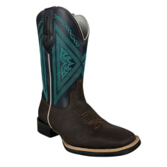 Bota Texana Masculina Bulls Horse Bico Quadrado Couro Crazy Horse/Dallas Café Marinho- Sola Texas- 002F Ref. 50006