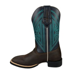 Bota Texana Masculina Bulls Horse Bico Quadrado Couro Crazy Horse/Dallas Café Marinho- Sola Texas- 002F Ref. 50006