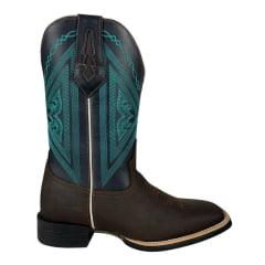 Bota Texana Masculina Bulls Horse Bico Quadrado Couro Crazy Horse/Dallas Café Marinho- Sola Texas- 002F Ref. 50006