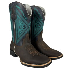 Bota Texana Masculina Bulls Horse Bico Quadrado Couro Crazy Horse/Dallas Café Marinho- Sola Texas- 002F Ref. 50006