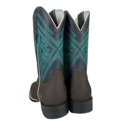 Bota Texana Masculina Bulls Horse Bico Quadrado Couro Crazy Horse/Dallas Café Marinho- Sola Texas- 002F Ref. 50006