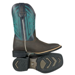 Bota Texana Masculina Bulls Horse Bico Quadrado Couro Crazy Horse/Dallas Café Marinho- Sola Texas- 002F Ref. 50006