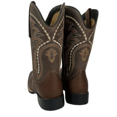 Bota Texana Masculina Caminhos da Roça Bico Quadrado Com Zíper Lateral Couro Chocolate/Café Com Bordados Ref.MA49